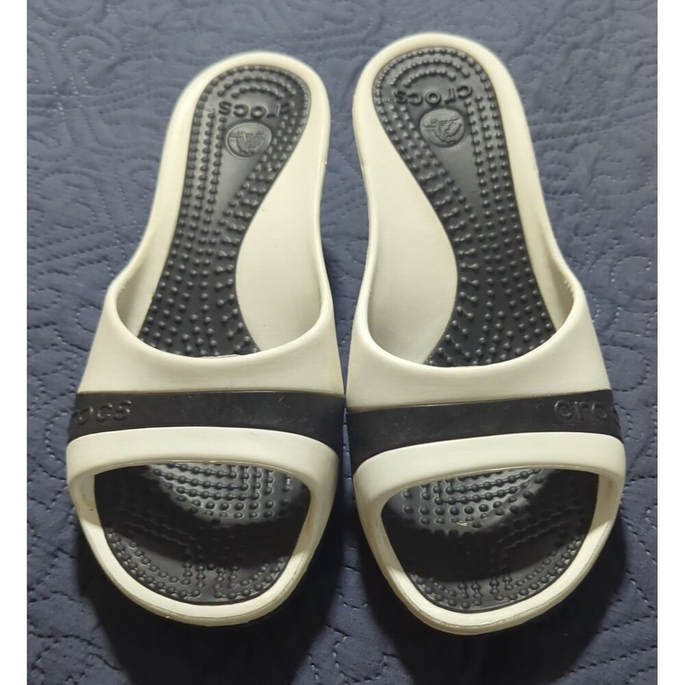 Crocs Sassari Wedge Sandal Heels Black White Women's Size 9 Slip On Casual Style - Picture 5 of 10